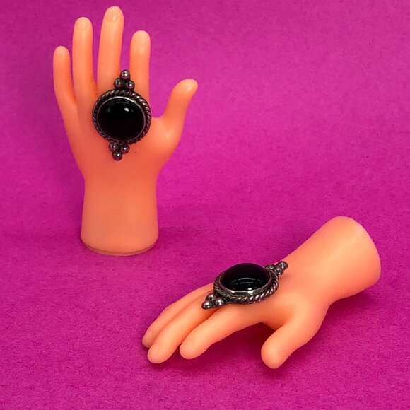 Vintage silver earrings with black cabochon stone 925 - 00G00O - Picture 2 of 3